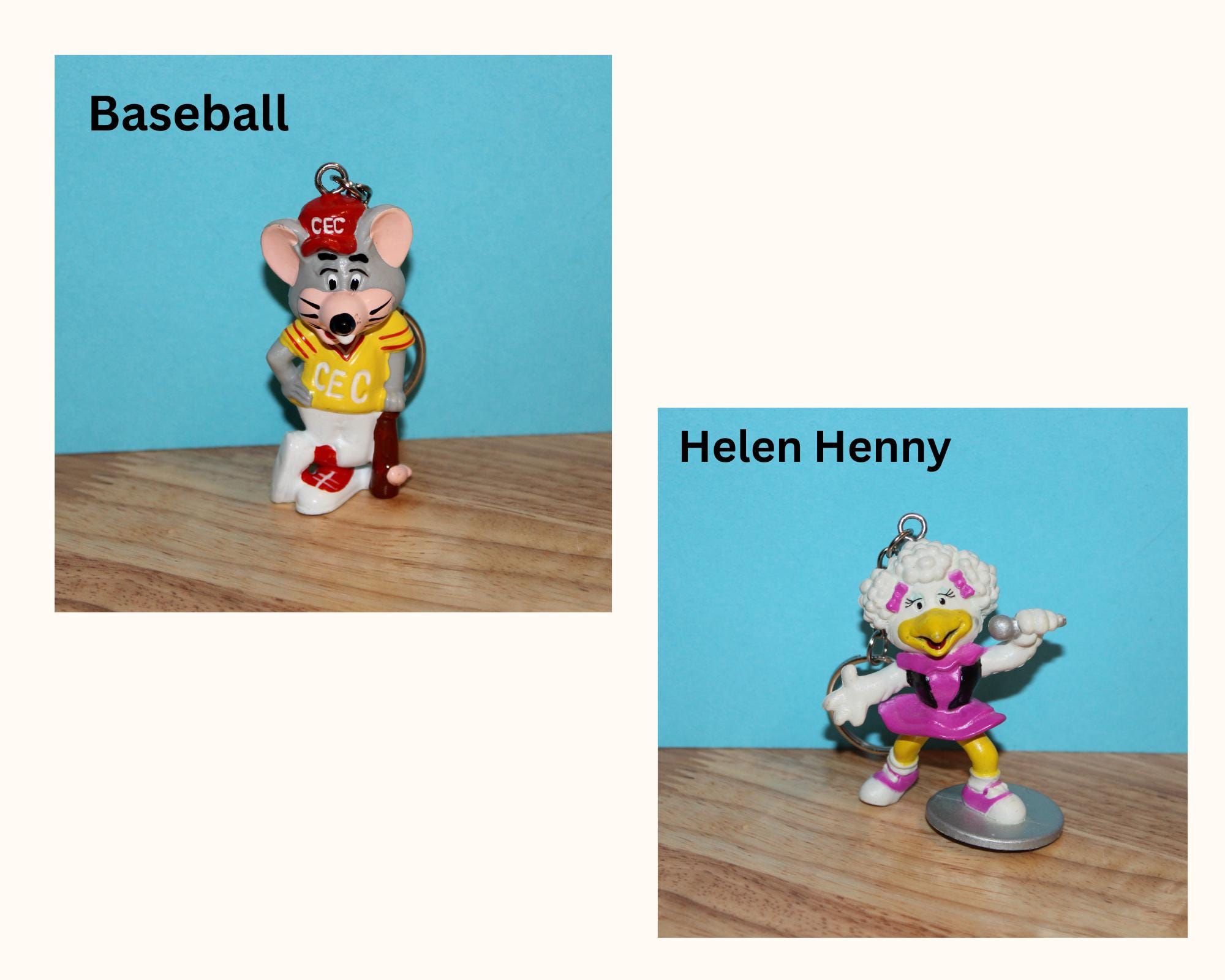 Vintage Chuck E. Cheese PVC Figure Upcycled Keychains - Soccer