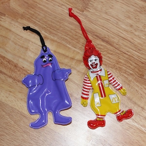 Vintage Grimace & Ronald McDonald 1984 Vinyl McDonald&#39;s Happy Meal Ornaments/KeyChains
