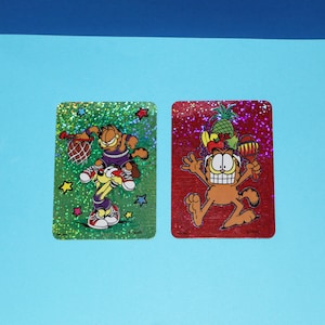 Set of 2 Vintage Garfield Holographic Prism Foil Stickers