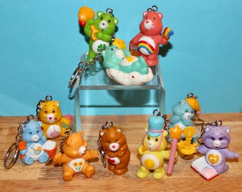 Vintage Care Bears Cake Toppers PVC Upcycled Keychains