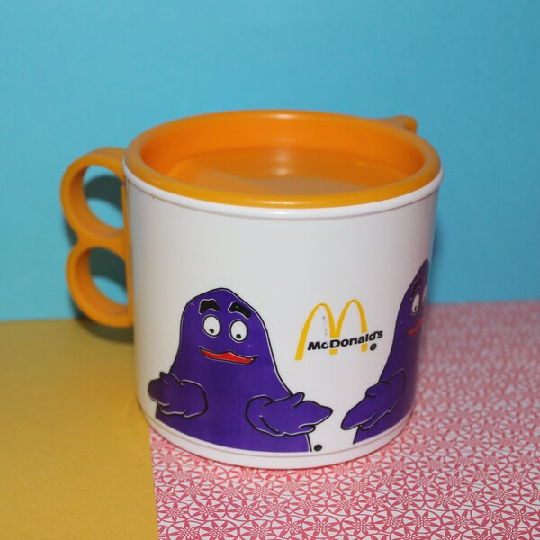 Vintage McDonald's Grimace Juice Coffee Sippy Cup Plastic Mug Whirley Industries 1983
