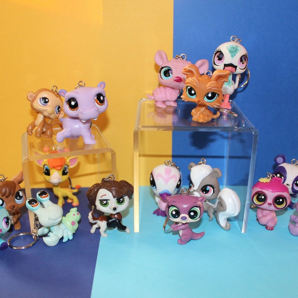 Littlest Pet Shop Upcycled Keychains - Your Choice - Turtle, Snail, Frog, Bunny, Skunk, Dragonfly, Hamster