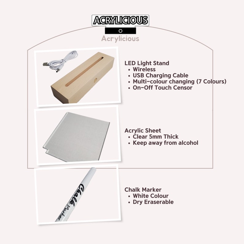 DIY Acrylic LED Light Stand With Wireless USB Charging Multi-colour ...