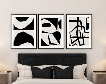 Abstract Wall Prints, Black & White Prints, Set of 3 Wall Prints, Modern Wall Art, Geometric Wall Art, Black, White, mono, Abstract Posters