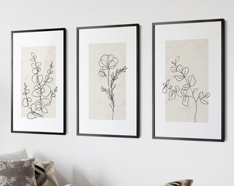 Neutral Wall Art, Downloadable Wall Art, A5, A4, A3 and A2 Printable Art, Neutral Botanical Wall Art, Set of 3 Posters, Digital Download