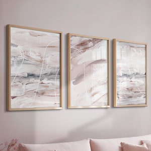 Acrylic Paint Abstract Wall Art Prints, Modern Art, Abstract Art, Brush Strokes, Cappuccino Wall Prints, Set of 3 Prints, Pink Wall Prints