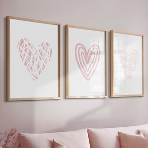 Blush Pink Wall Prints, Pink Wall Decor, Love Heart Bedroom Prints, Pink Bedroom Decor, Pink Wall Art, Pink Home Decor, Pink Abstract Hearts