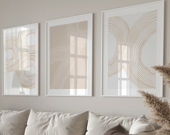 3er-Set Wanddrucke, Abstrakte Wandkunst, Neutrale Wandkunst, Neutrale Wanddrucke, Neutrale Wanddekoration, natürliches Wohndekor, Beige, Art