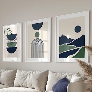 Set of 3 Wall Prints, Boho Abstract Wall Art Prints, Boho Wall Decor, Blue, Green, Cream, Boho Wall Art, Blue Wall Art, Living Room Prints