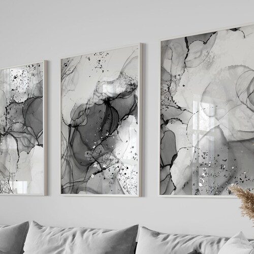 Grey & White Abstract Set of 2 Wall Art Prints With Framing Etsy