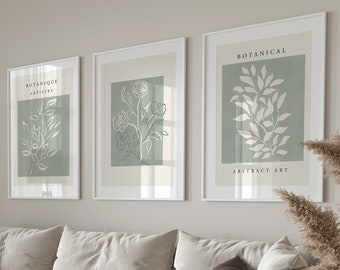 Set of 3 Wall Prints, Green Wall Art, Sage Green Wall Prints, Green Wall Decor, Botanical Prints, Sage Green, Natural Wall Decor, Wall Art