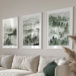 Watercolour Landscape Abstract Wall Art Prints, Green Wall Art, Set of 3 Wall Prints, Green Wall Decor, Green Wall Prints, Landscape Art