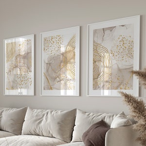 Beige & Gold Wall Prints, Set of 3 Wall Prints, Marble Wall Prints, Beige Bedroom Prints, Beige Wall Decor, Beige and Gold, Living Room Art