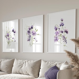 Wildblumen Wand Kunst Drucke, Botanische Wand Drucke, 3er Set Wand Drucke, Wildblumen, Flieder Wand Kunst, Lila Wand Kunst, Flieder Drucke, Floral