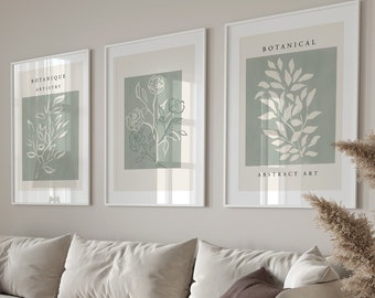 Set of 3 Wall Prints, Green Wall Art, Sage Green Wall Prints, Green Wall Decor, Botanical Prints, Sage Green, Natural Wall Decor, Wall Art