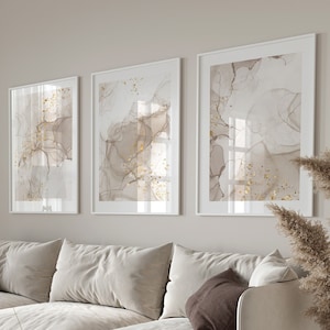 Beige Bedroom Wall Art Prints, Marble Wall Prints, Set of 3 Prints, Bedroom Wall Art, Living Room Decor, Beige, Gold, Wall Art, Wall Decor