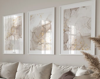 Beige Bedroom Wall Art Prints, Marble Wall Prints, Set of 3 Prints, Bedroom Wall Art, Living Room Decor, Beige, Gold, Wall Art, Wall Decor