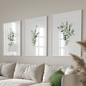 Set of 3 Wall Prints, Eucalyptus Wall Art, Plant Wall Art, Green and Gold Wall Prints, Botanical Wall Art, Botanical Prints, Eucalyptus