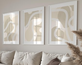 3er-Set Wanddrucke, Moderne Kunst, Beige & Creme Wanddrucke, Neutrale Wanddekoration, Neutrale abstrakte Drucke, Beige Wandkunst, Beige Wanddekoration