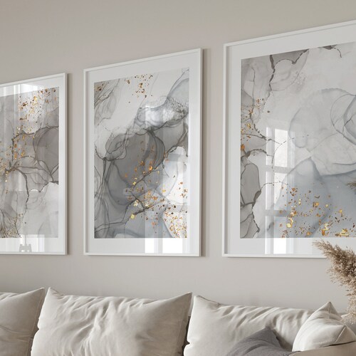 Grey & White Abstract Set of 2 Wall Art Prints With Framing Etsy