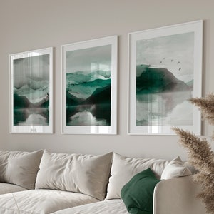 Set of 3 Green Watercolour Landscape Abstract Wall Art Prints, Green Wall Art, Green Wall Decor, Green Wall Art, Landscape Art, Abstract Art