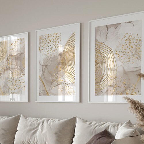 Beige & Gold Wall Prints Marble Wall Prints Set of 3 Etsy UK