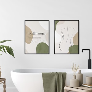 Olive Green Bathroom Wall Prints, Bathroom Decor, Bathroom Wall Decor, Set of 2 Bathroom Prints, Green Bathroom Wall Art, Green Wall Art