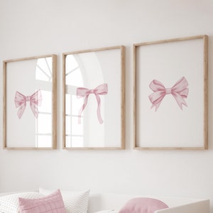Lot de 3 impressions roses pour chambre de bébé, décoration murale rose pour chambre de bébé, art mural rose pour chambre d&#39;enfant, noeuds roses, décoration de chambre de filles, art mural noeud rose, rose