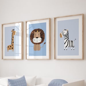 Blue Nursery Wall Art Prints, Safari Nursery Prints, Boys Prints, Blue Nursery Wall Decor, Set of 3 Nursery Prints, Blue Nursery Decor, Blue