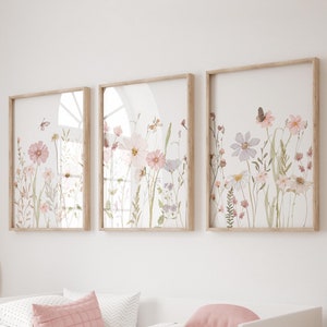 Wildflower Nursery Prints, Botanical Nursery, Set of 3 Wall Prints ...