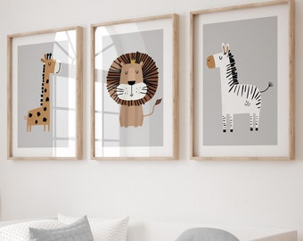 Safari Animal Nursery Wall Prints, Grey Nursery Prints, Grey Nursery Prints, Grey Nursery Wall Art, Grey Nursery Decor, Grey Boys Bedroom