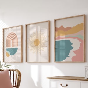 Boho Wall Prints, Pink Wall Art, Boho Wall Art, Set of Wall Prints, Pink Wall Prints, Pink, Teal, Yellow, Summer Wall Art, Summer Prints