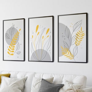 Mustard Wall Art Prints, Mustard Wall Art, Yellow Wall Art, Mustard and Grey prints, Lounge Wall Prints, Mustard Botanical Wall Prints