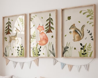 Woodland Nursery Wall Art Prints, Whimsical Nursery Decor, Woodland Nursery Wall Art, Nursery Prints, Set of 3 Nursery Prints, Nostalgic