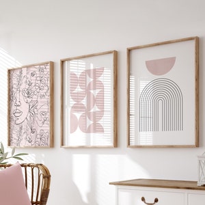 Pink Wall Art Prints, Pink Boho Wall Decor, Blush Pink Wall Art, Pink Line Art, Pink Home Decor, Set of 3 Wall Prints, Pink Wall Art, Pink