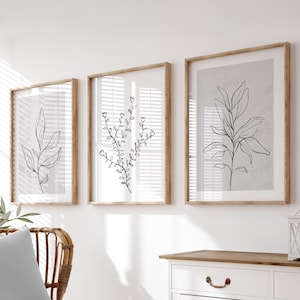 Grey Wall Prints, Botanical Wall Prints, Wall Art Prints, Botanical Line Art, Grey Wall Art, Grey Bedroom Prints, Set of 3 Wall Prints, Grey