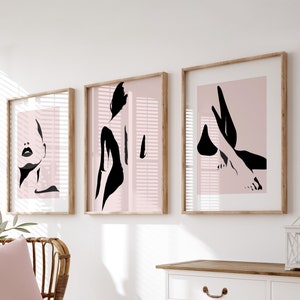 pink and black abstract women wall art print set