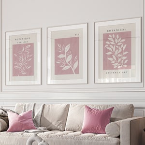 Set of 3 Wall Prints, Pink Wall Art, Pink Wall Prints, Pink Wall Decor, Botanical Prints, Botanical Wall Art, Pink Home Decor, Pink Prints