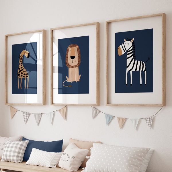 Navy Nursery Wall Art Prints, Safari Nursery Prints, Navy Blue Nursery Prints, Nursery Wall Art, Nursery Prints, Boys Wall Prints, Boys Navy