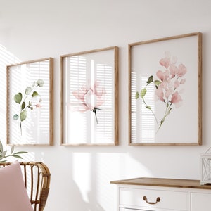 Pink Wall Art Prints, Botanical Wall Art, Pink Wall Art, Set of 3 Wall Prints, Pink Wall Prints, Watercolour Flowers, Plant Wall Art, Pink