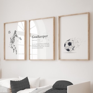 3er-Set Torhüter, Wandbild für die Wand, Geschenk für Teenager, Teenager Schlafzimmer Dekor, Studenten Dekor, grauer abstrakter Fußball, Vatertagsgeschenk