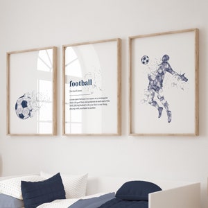 3er-Set Fußball, abstrakte Fußballwandkunst, Fußballgeschenke, dunkelblaues Jungen-Schlafzimmerdekor, blauer Fußball, Jugendzimmerdekor