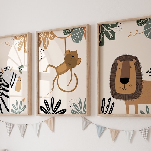 Boho Nursery Wall Art Safari Nursery Prints Green Nursery Etsy