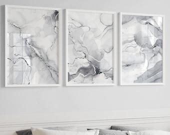 Grey & Silver Wall Prints, Marble Wall Prints, Set of 3 Wall Prints, Grey Wall Art, Grey Wall Decor, Grey, Silver, Grey Wall prints