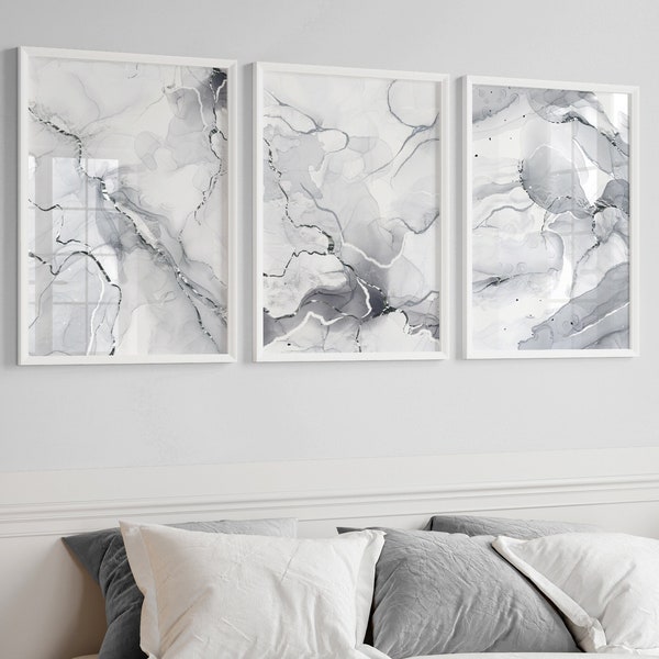 Grey and Silver Marble Wall Art Etsy UK