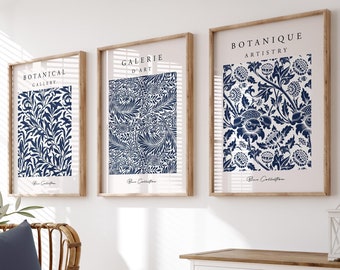Giclée Prints, Set of 3 Prints, Navy Blue Wall Prints, Botanical Wall Prints, Navy Blue, Wall Art, Home Decor, Wall Decor, Blue, Posters
