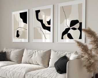 Abstract Wall Art Prints, Abstract Art, Set of 3 Wall Prints, Modern Art, Abstract Prints, Black and Beige wall Prints, Black and Beige Art