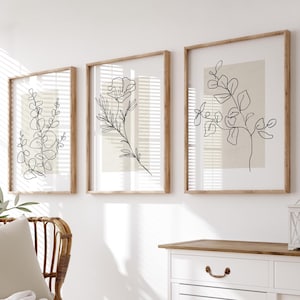 Neutral Wall Prints, Botanical Wall Prints, Neutral Wall Art, Botanical Line Art, Home Decor, Set of 3 Wall Prints, Plant Wall Art, Natural