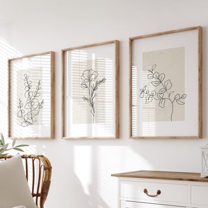 Set of 3 Wall Prints, Neutral Wall Prints, Botanical Wall Prints, Plant Wall Art, Plant Line Art, Neutral Home Decor, Wall Art, Beige Prints