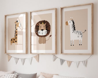 Safari Nursery Wall Prints, Boho Nursery Prints, Neutral Nursery Prints, Nursery Wall Art, Nursery Decor, Cute Animal Prints, Beige Nursery